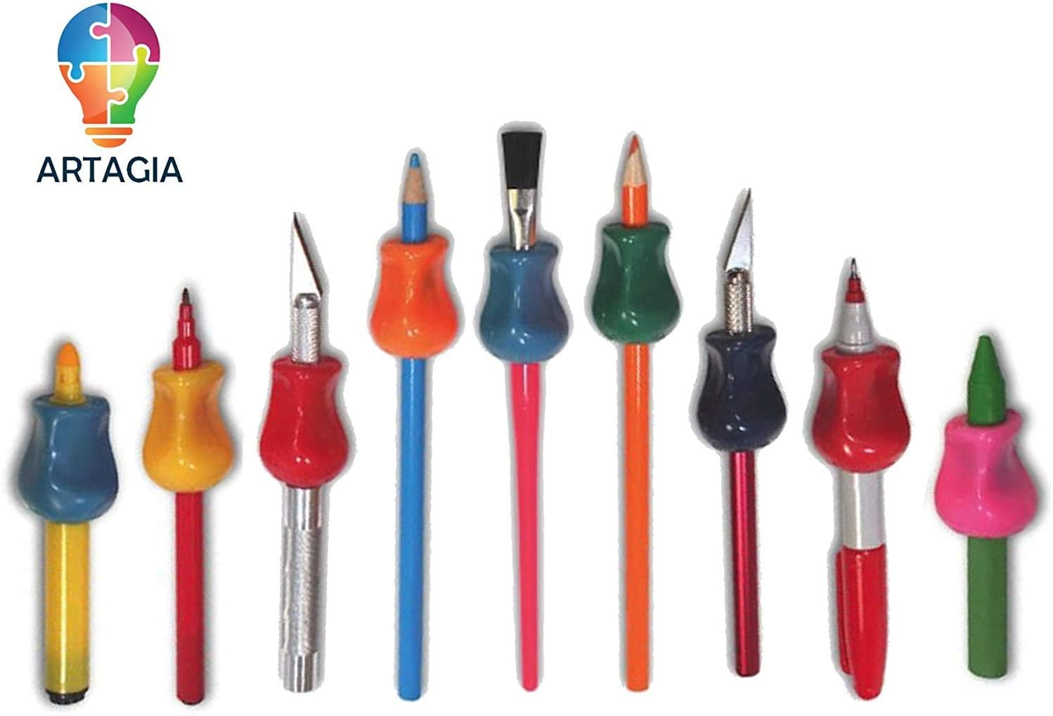 Pencil Grip Original Universal Ergonomic Writing Aid for Righties and Lefties, 6 Count, Assorted Colors by ARTAGIA