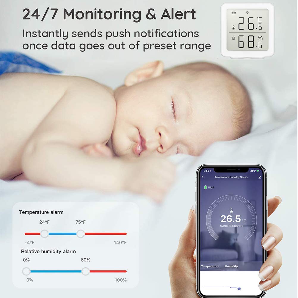 JTLB Thermomètre Außenthermometer, 10 * 9 * 5 Capteur d'humidité WiFi Intelligent Hygromètre Thermomètre Intérieur Extérieur Affichage LCD Numérique Moniteur d'humidité de la