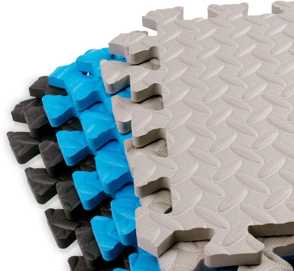 9HORN Exercise Mat/Protective Flooring Mats with EVA Foam Interlocking Tiles and Edge Pieces Suitable for Gym Equipment, Yoga, Surface Protection