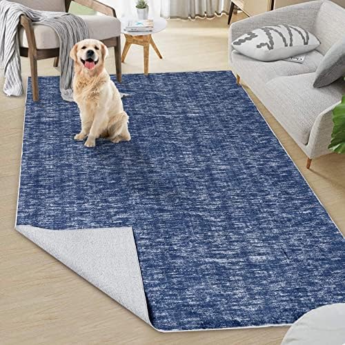 RUGSREAL Washable Contemporary Area Rug Low-Pile Solid Modern Area Rug Non-Slip Stain Resistant Home Office Solid Rug for Living Room Bedroom Kids Room, 5' x 7' Blue