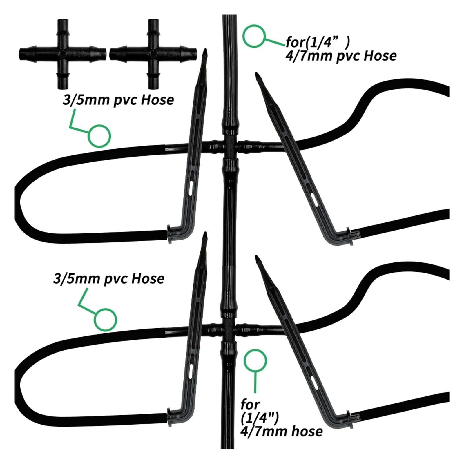 Kit di irrigazione a goccia for serra Sistema di irrigazione automatico Giardino Gocciolatore for tubo a 4 vie da 4/7mm a 3/5mm for piante in vaso Bonsai di verdure(15M-40 Drippers)