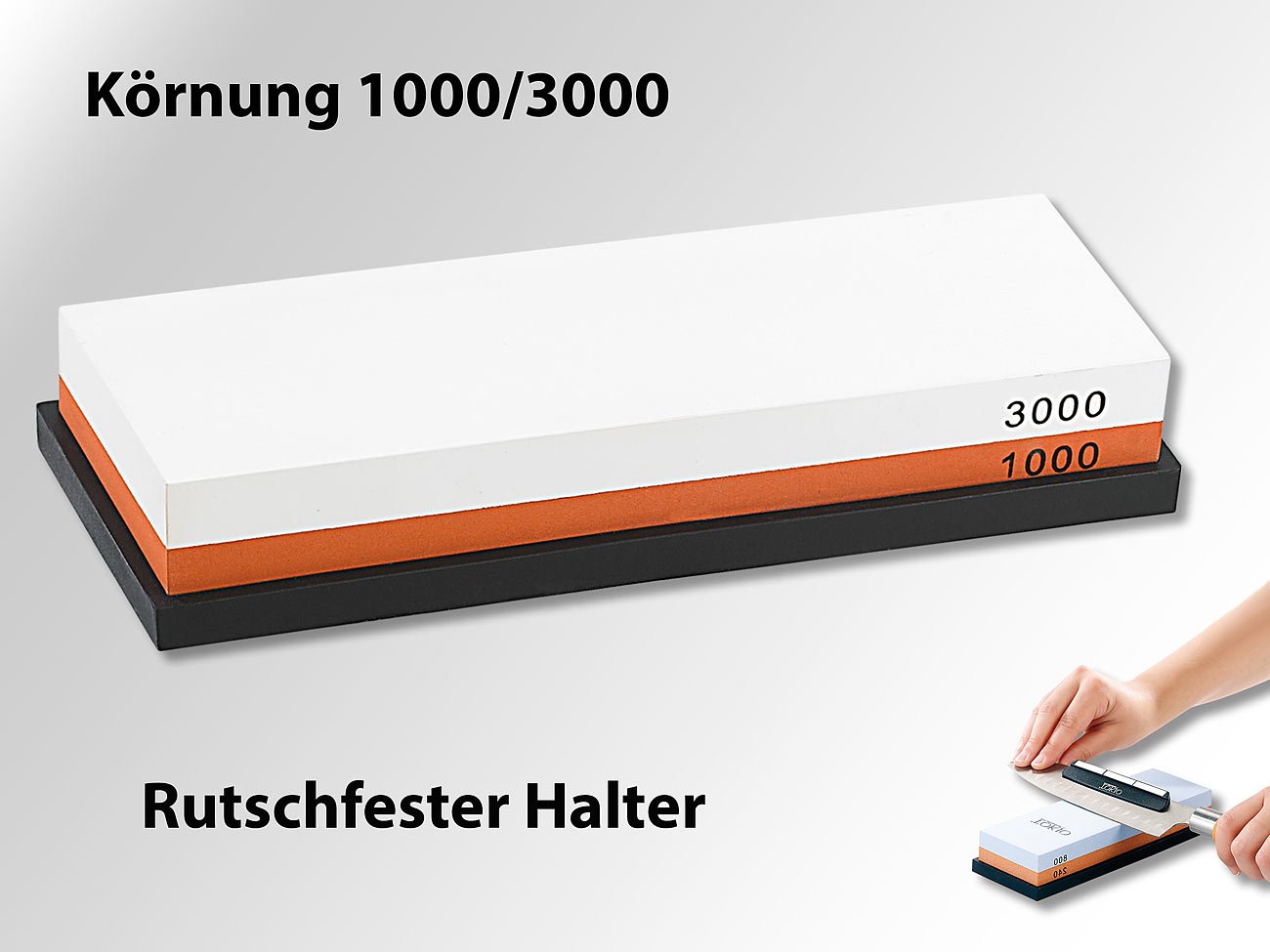 Klingen-Schleifer: 4er-Set Doppel-Wasser-Schleifsteine mit Haltern, Körnung 240-8000 (Messer Schleif Set, Japanische Messer Schleifen)