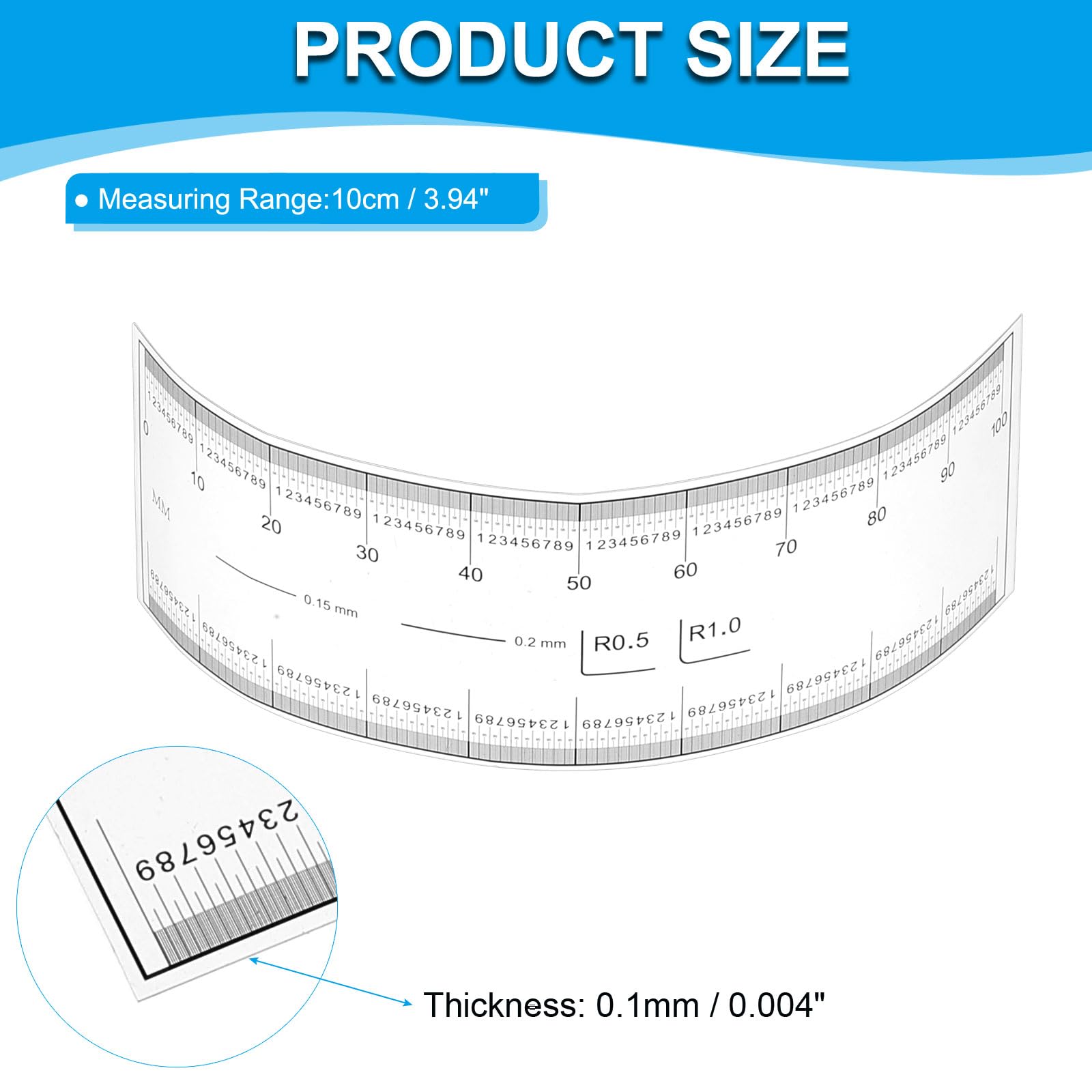 PATIKIL Film Flexible Ruler 10cm 0.1mm Scale with R Angle and Width Lines Clear PET Plastic Soft Folding Straight Ruler for Factory Transparent - Image 2