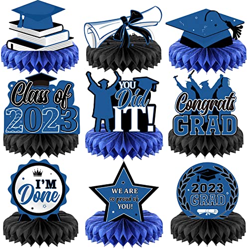 9 Pieces 2023 Graduation Party Table Decorations Class Of 2023 Congrats Graduation Centerpieces For Tables Congratulate Honeycomb Centerpiece Table Topper For Grad Party Favor Supplies (Blue) #TOP5