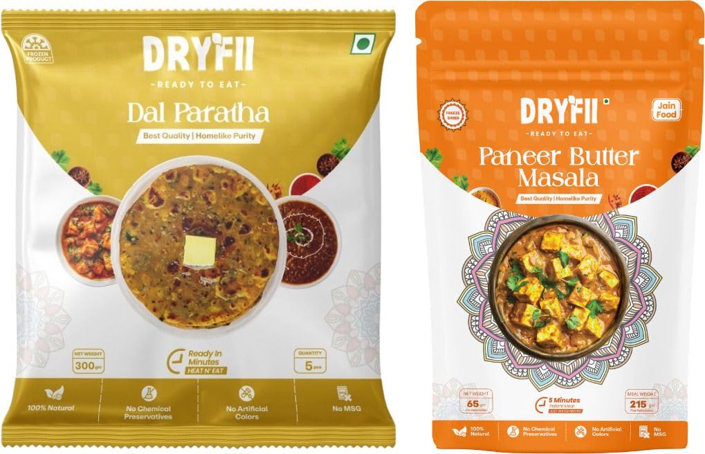 Dryfii Ready-to-Eat Dal Paratha (5 Pcs Parathas) with Jain Paneer Butter Masala | Veg Combo Meal | Pure Vegetarian-image-40