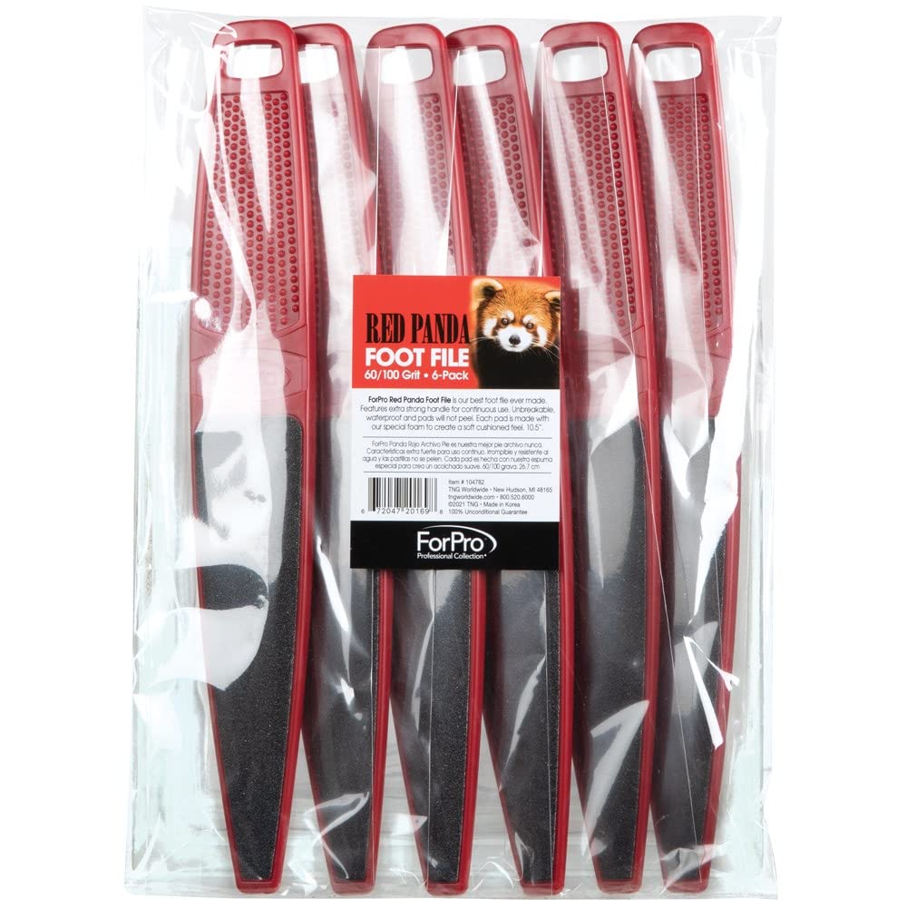 ForPro Professional Collection Red Panda - Lima para pies, grano 60/100, lima de pedicura de doble cara para pies y talones, 10.5 pulgadas de largo (paquete de 6)