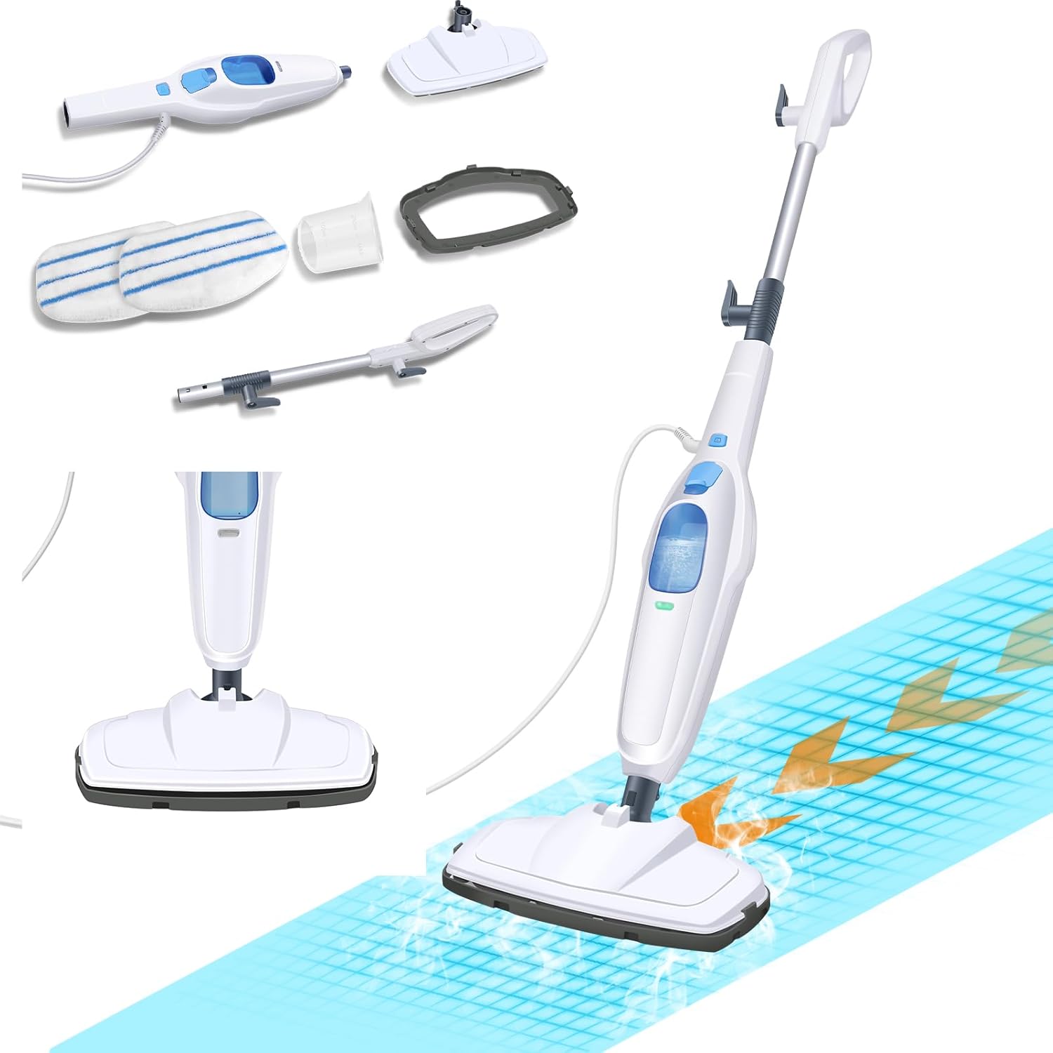 Steam Mop Steam Cleaner for Floor Cleaning, Electric Mop Floor Mop Wet Dry Dust Flat Cleaning Mop with 2 Washable Mop Pads&400 ML Tank,Floor Steamer Steam Mop for Home,Hard Floor Cleaner