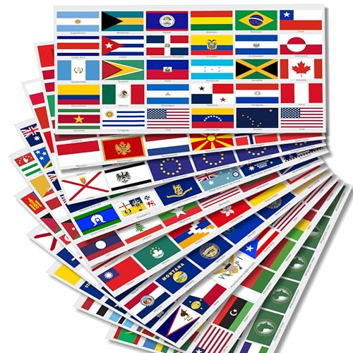 beihaasnatuerlich Juego de pegatinas de banderas de países XXL Mundo 300 pegatinas Banderas de países 10 hojas Resistente a los rayos UV Impermeable Tamaño 5 x 3 cm, 5 x 3,3 cm para modelismo, maleta