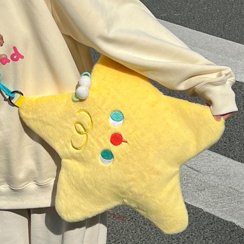 Kawaii Purse Crossbody Bag Y2K Star Plush Bag Cute Shoulder Bag y2k Aesthetic Fluffy Purse Grunge Kawaii Accessories (Yellow)2