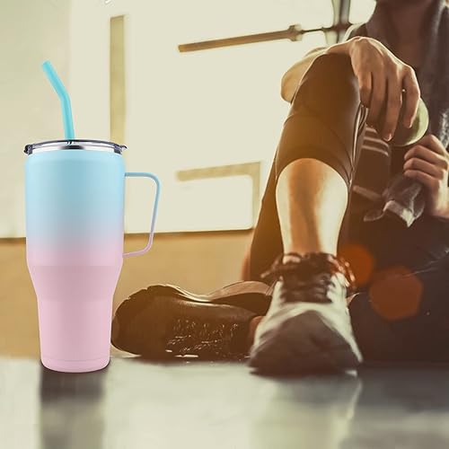 Miniatura 5 de Dongni Vaso de 40 onzas con tapa de pajilla, doble pared sellada al vacío de acero inoxidable, vaso delgado aislado al vacío, taza de viaje al