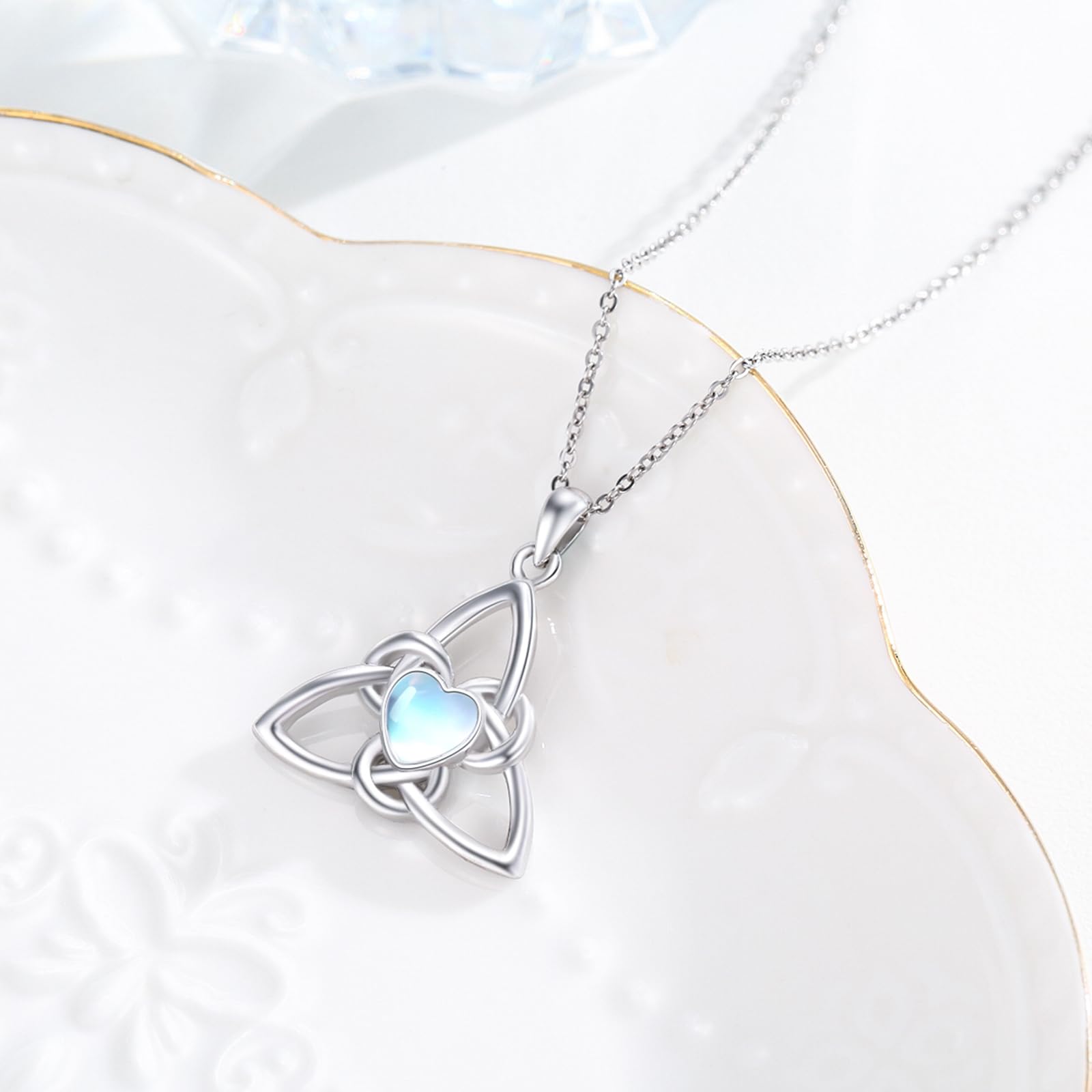 Midir&Etain Liebesknoten Kette 925 Sterling Sliver Irischer Keltischer Knoten Halskette mit Mondstein Anhänger Keltischer Schmuck Geschenke für Frauen Freundin Ehefrau