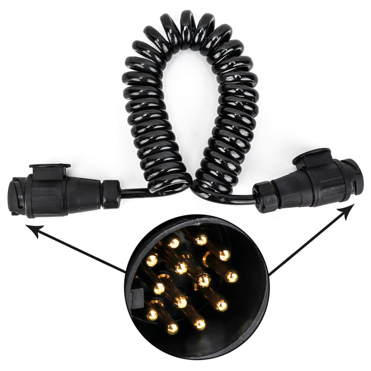 SOLUSTRE Conector de Remolque de 13 Vías Cable Espiral de Extensión, Plástico y Metal, Conecta Luces Traseras E Indicadores para Vehículo y Remolque
