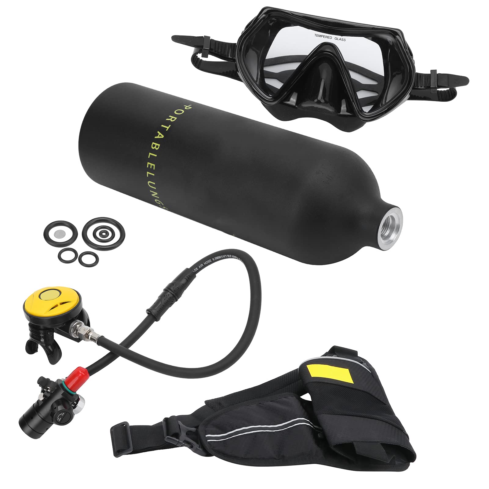 GLOGLOW DIDEEP 1L Portable Oxygen Diving Set with Breather for Underwater Exploration and Diving, Aluminum AlloyBlack/1 Set, for Novices and Professionals (Black)