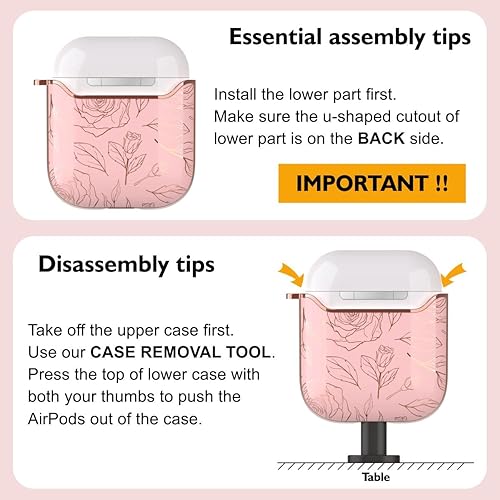 Miniatura 5 de TATOFY Funda para AirPods, diseño de flores doradas, funda rígida protectora con clip para mujeres y niñas (flor dorada rosa)