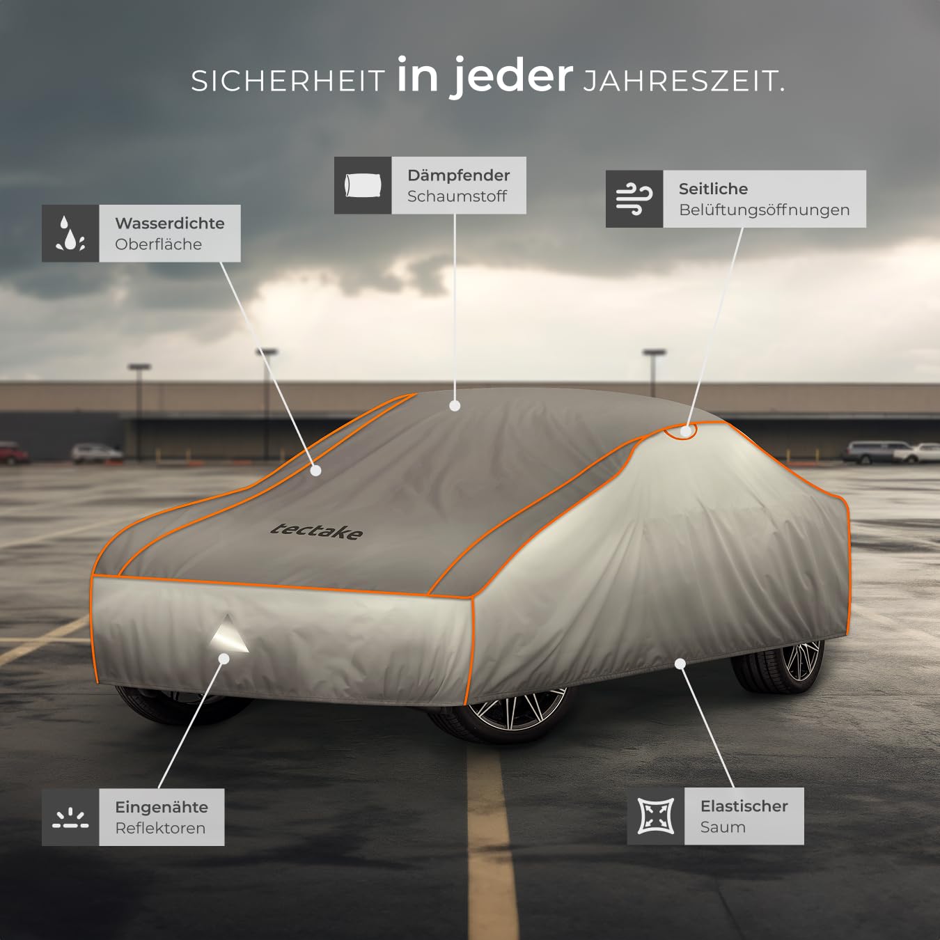 tectake® Auto Abdeckplane, Hagelschutz Autoplane, Autoabdeckung, wasserdichte Decke, atmungsaktiv, elastische Autogarage, Auto Zubehör mit Aufbewahrungstasche, kompatibel mit vielen Modellen - Größe L