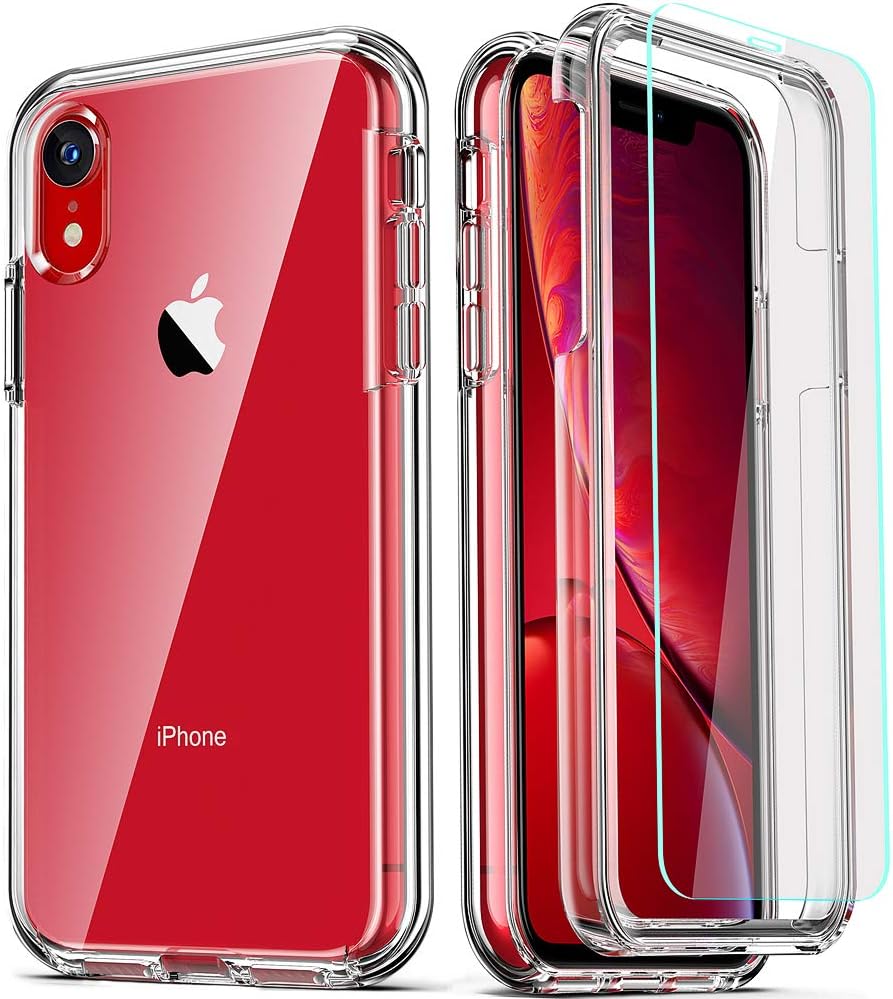 COOLQO Compatible for iPhone XR Case, Clear 360 Full Body Coverage Hard PC+Soft Silicone TPU 3in1 Shockproof Phone Cover [Certified Military Protective] with [2 x Tempered Glass Screen Protector]