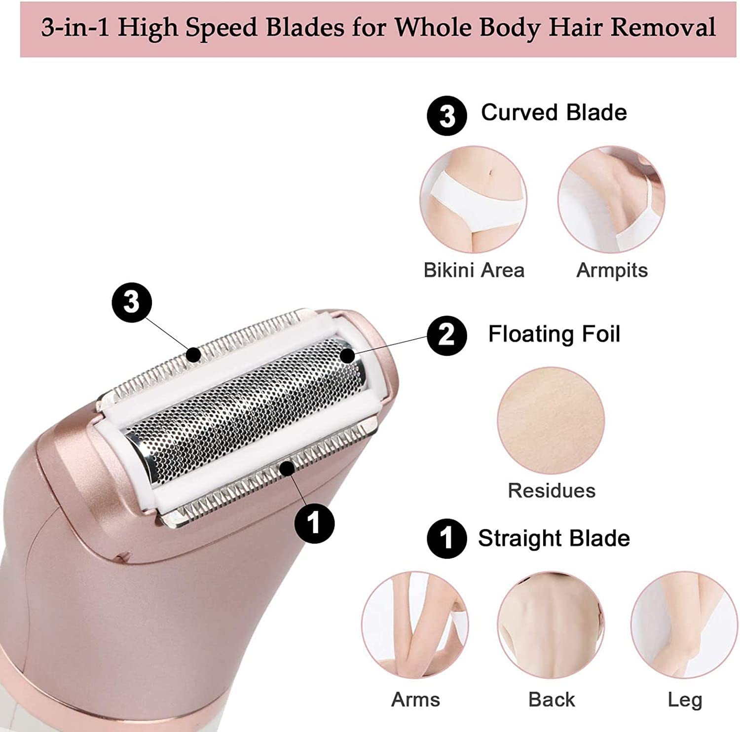 ARTSZY Lady Epilator Usuwanie włosów - Epilator Razor Trimmer, Electric Razor Thaving Tool, mokre suche golarkę elektryczną do nóg, przenośna golarka do golenia na twarz