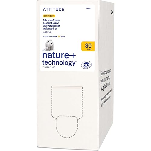 ATTITUDE Liquid Fabric Softener Refill, Plant-Based & Vegan, HE Compatible, Naturally Derived, Citrus Zest Scent, 80 Loads, 67.6 Fl Oz