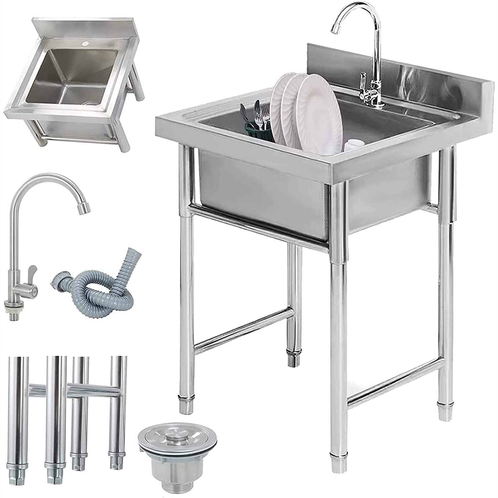 Évier de cuisine autonome en inox 304抗 corrosion avec robinet complet