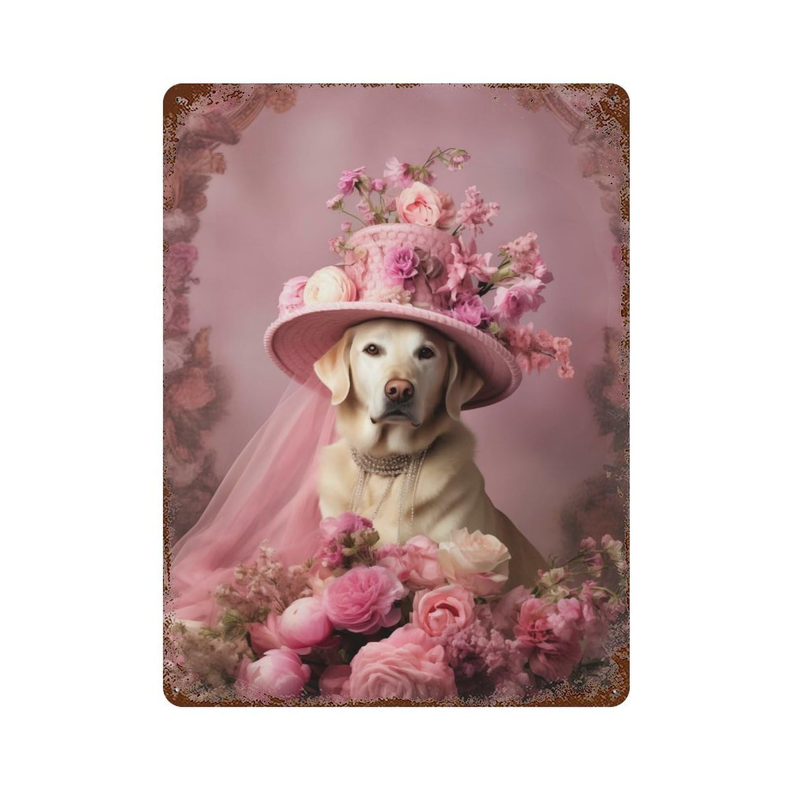 Garage Style Pink Labrador Lady Rustic Tin Plaque 15.7"x11.8", Classic Wall Plaque for Bar And Workshop