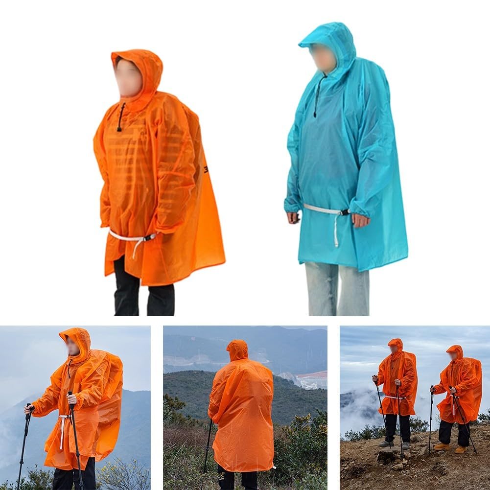 Imperméable ultra léger pour randonnée et camping, housse de sac à dos imperméable avec bord étendu, veste légère en nylon 15D pour extérieur (orange, taille S)