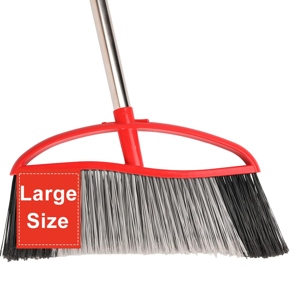 Outdoor Broom, 15.7'' Wide Broom, Heavy Duty Broom with Long Handle, Angle Broom with Stiff Bristles, Sweeping Broom for Yard, Garden, Garage (Red)