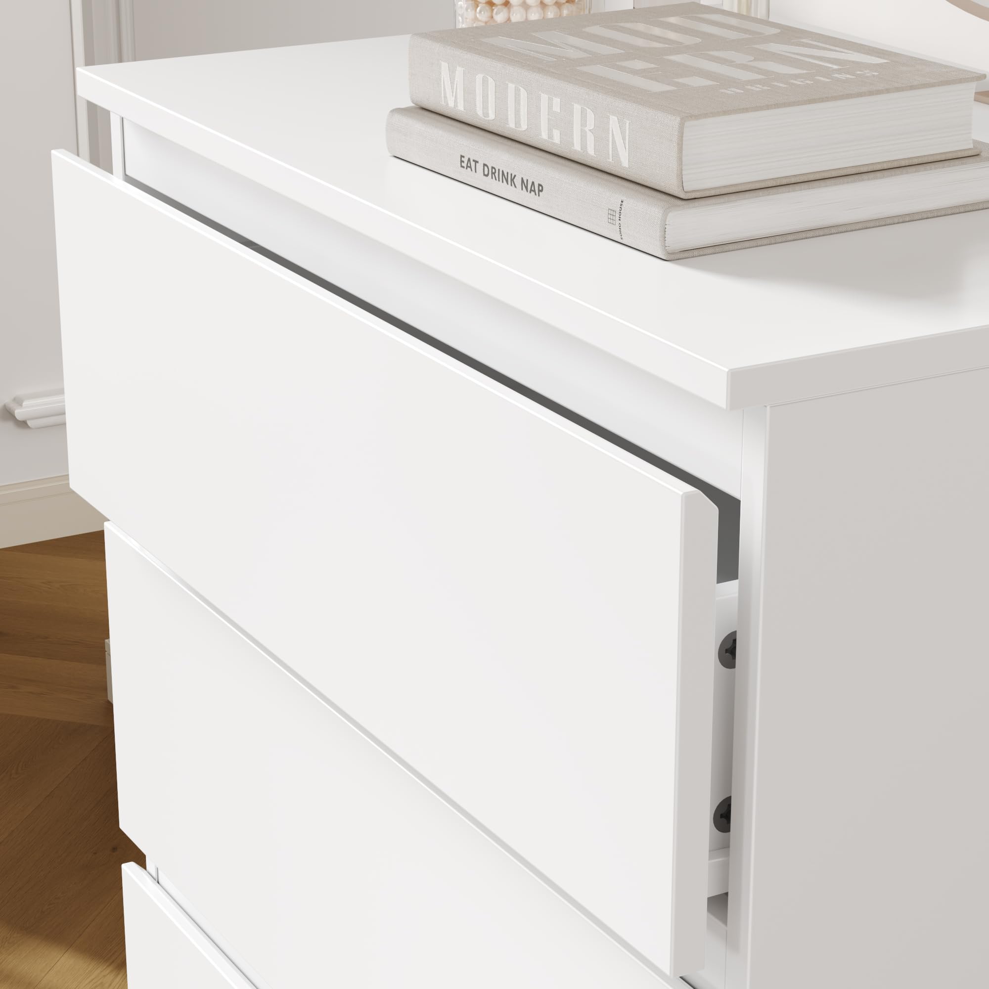 FOREHILL Cassettiera a 4 cassetti,Cassettiera Camera da Letto,Comò e Cassettiere in Legno,Mobiletto con Cassetti per Soggiorno, Camera da Letto, Corridoio, Cucina,60x40x80 cm Bianco