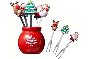 Christmas Silicone Fruit Fork Set with Ceramic Holder