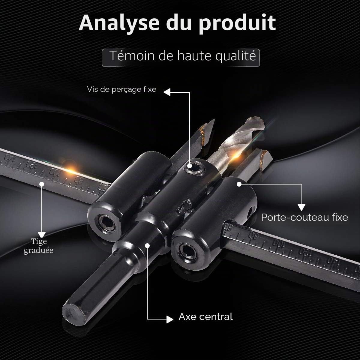 KATUR Scie à trous réglable Kit de mèches pour trous circulaires 30mm à 300mm, mèches de scie à bois pour cloisons sèches, coupe ronde, outils de bricolage pour le travail du bois