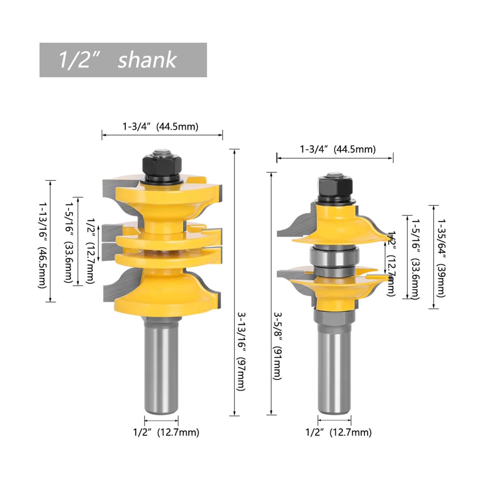 2 uds 12mm 1/2 "vástago entrada puerta Interior Bit juego de fresas combinadas for máquina de carpintería de madera 03123(12.7mm shank)