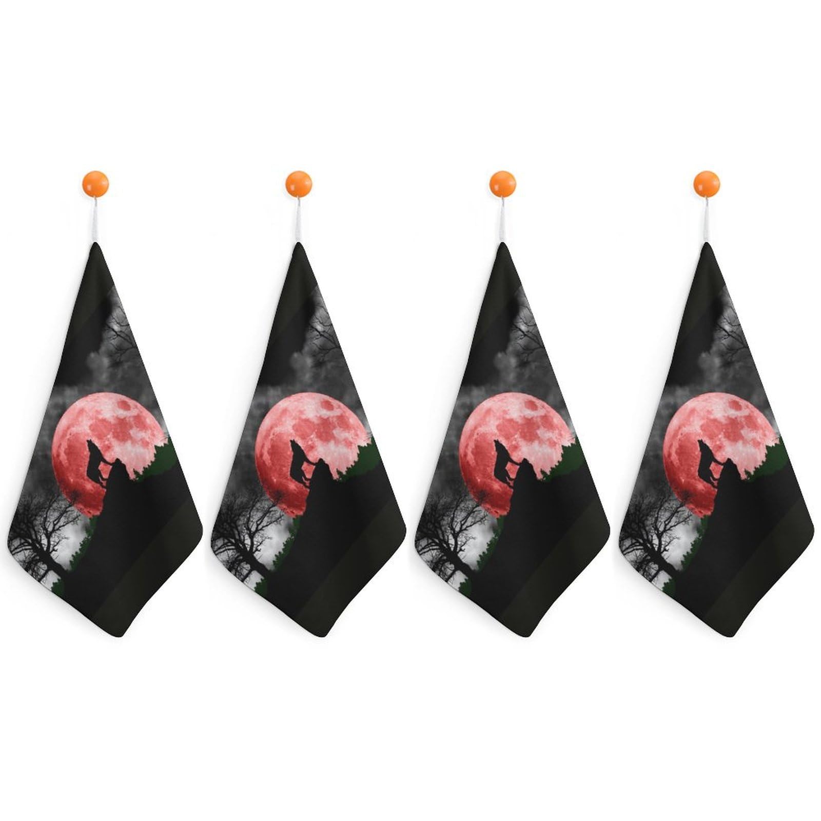 TXFBTRFSA Howling Wolf at The Red Moon Hand Towels with Hanging Loop Kitchen Towel Handkerchiefs Cleaning Cloths