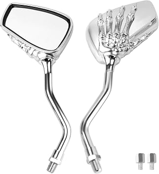 XYZCTEM Motorcycle Mirrors for Handlebar, Skull Skeleton Hand Bike Mirrors, with 8mm Adapters for Ebike, Scooter and Moped Motorcycle Mirrors, Silver