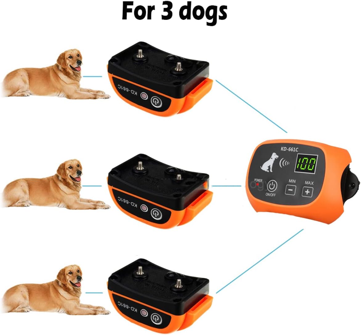 Wireless Dog Fence, Electric Pet Containment System, Waterproof Reflective Stripe Collar Rechargeable Dog Collar, Adjustable Range of 80-1640ft, LED Distance Display, Harmless for All Dogs,for3