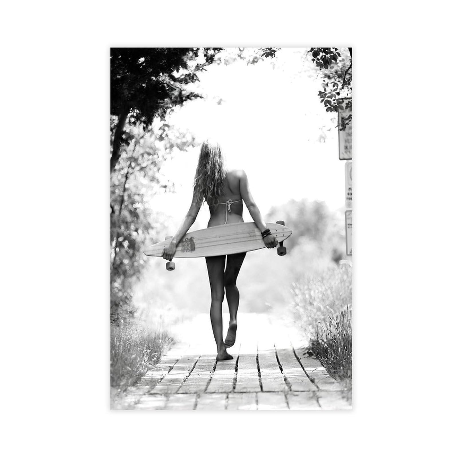 OQUAJK Surfing Girl Art Canvas Poster Bedroom Decor Landscape Office Room Decor Gift 12x18inch(30x45cm)