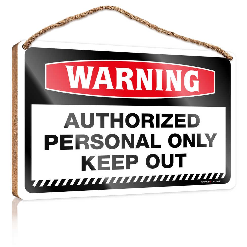 HMQW Hanging Decor Sign Warning Authorized Personal Only Wooden Sign Bathroom Wood Sign Welcome Sign For Front Door(23X35CM)