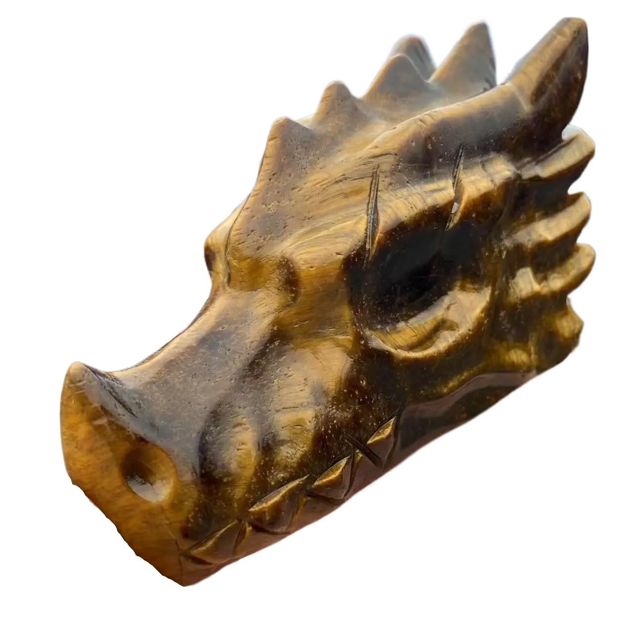 BKGWCSOR 1pc 12-14cm Tiger-Eye Stone Crystal Quartz Carved Dragon Head Gemstone Spiritual