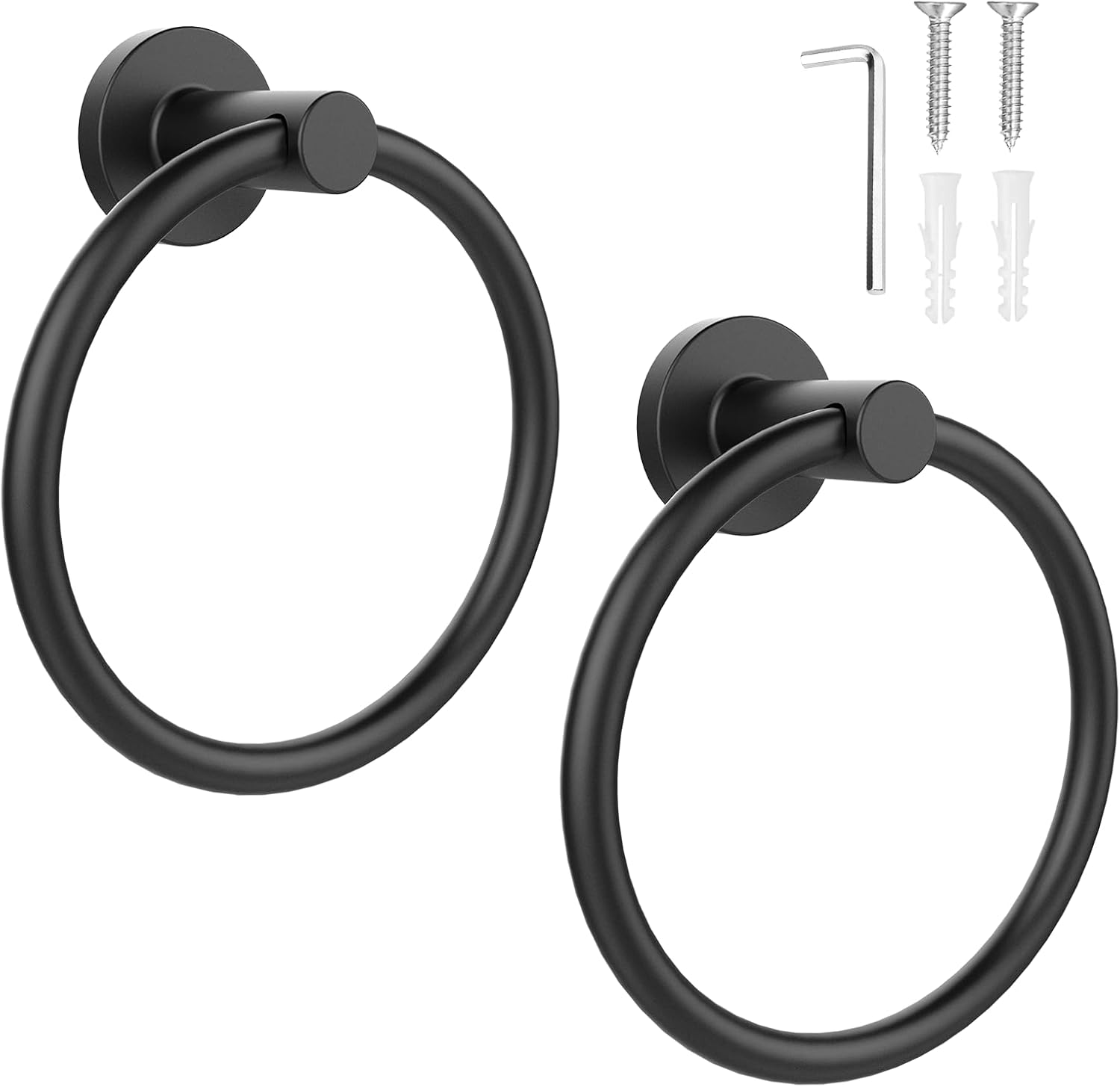 SetSail Matte Black Stainless Steel Towel Rings, Heavy Duty Wall Mount Hand Towel Holders for Bathroom Kitchen, 2 Pack