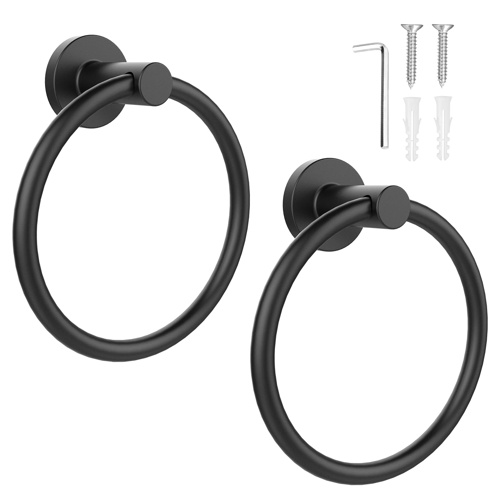 SetSail Towel Holder for Bathroom Wall Matte Black Towel Ring Stainless Steel Heavy Duty Hand Towel Hanger for Bath, Kitchen, 2 Pack