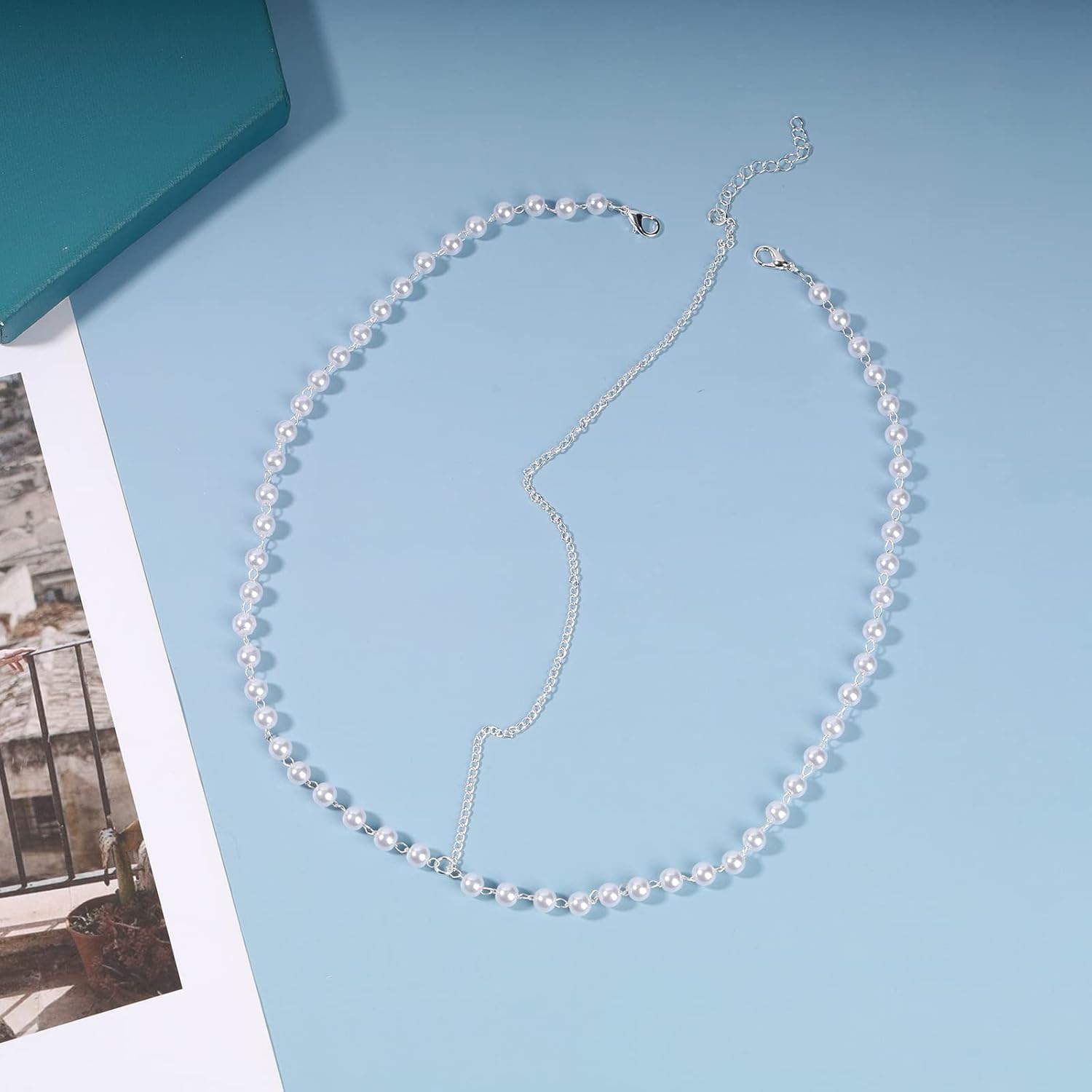 Andelaisi Bohemian Pearl Head Chain Silver Beaded Pearl HairChain Headband Wedding Head Piece Gyspy Headdress Headpiece Wedding Hair Accessory Jewelry for Women and Girls - Image 4