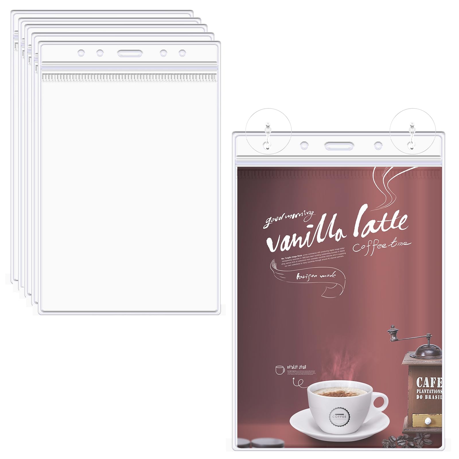 6 Pièce A4 Supports Muraux avec Ventouses,Porte Menu Restaurant Panneau Affichage Exterieur Cadres Publicitaires pour Papiers Centre Commercial Magasin,30,5 x 21,5 cm (Transparent, Vertical)