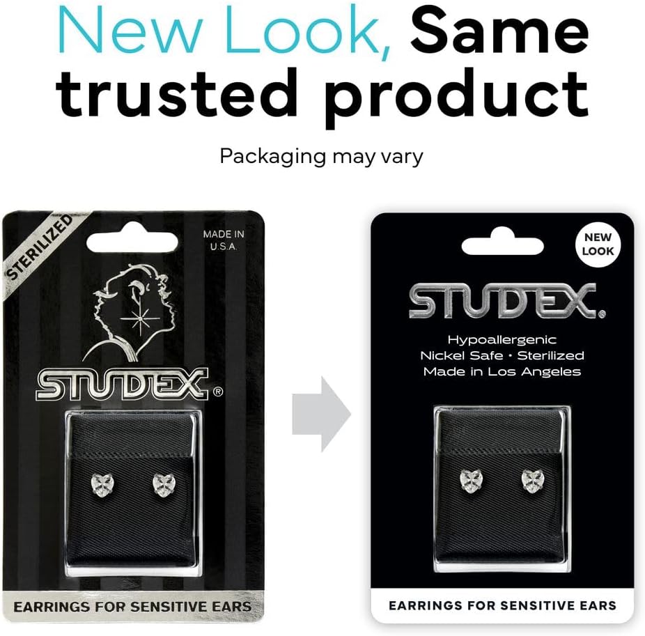 STUDEX Sensitive Crystal Heart Stud Earrings 6x6mm | Hypoallergenic and Nickel Safe for Sensitive Ears | Surgical Stainless Steel Posts | High Fashion Earrings for Women and Men-PR-647W-S - Image 3
