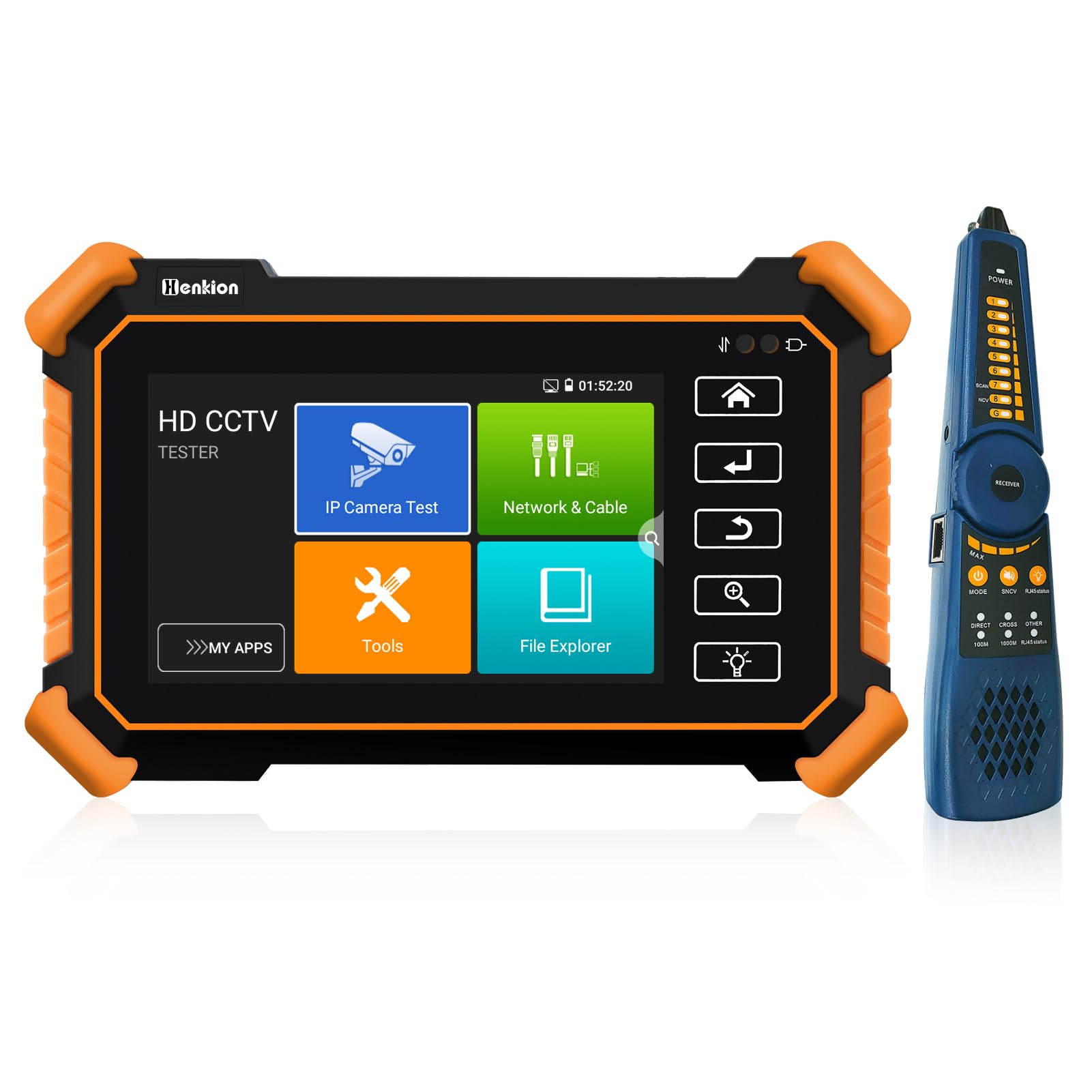 Henkion Testeur de Vidéosurveillance CCTV IP IPC-1900C Plus 4K 8MP 8K 32MP Test de Caméra IP Moniteur Écran Tactile 4 Pouces Tester CCTV Support POE WiFi Sortie DC12V/3A avec Traceur de Câble