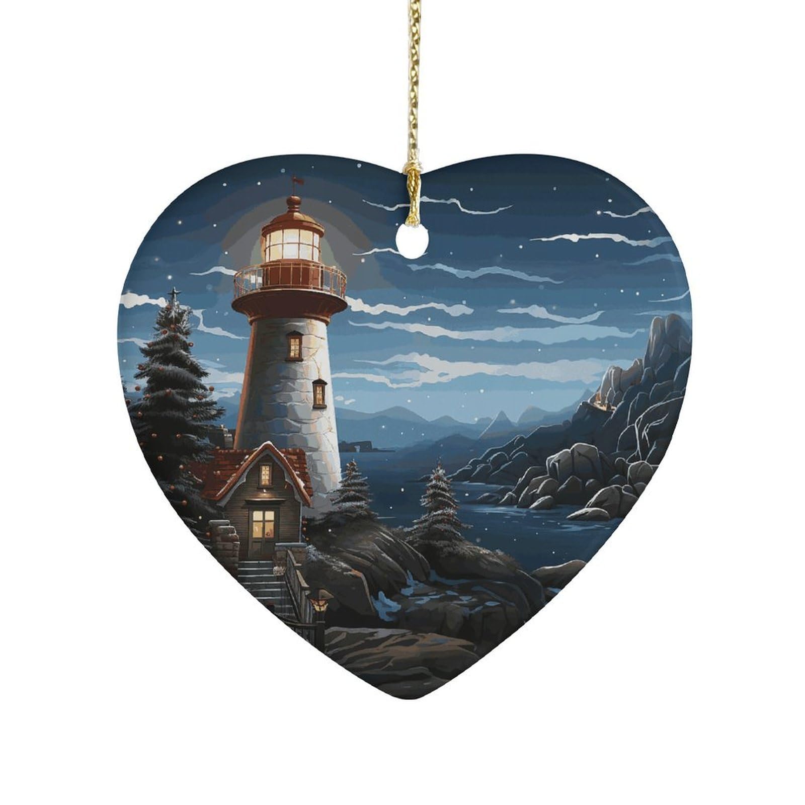 Khauerbc Style Santa Claus Lighthouseceramic Ornament,Heart-Shaped.christmas Tree Hanging Decoration-Holiday Home Decorations. Art Ornament,Friendship Keepsake - Gift Ideas, For Besties, Coworkers, Family.