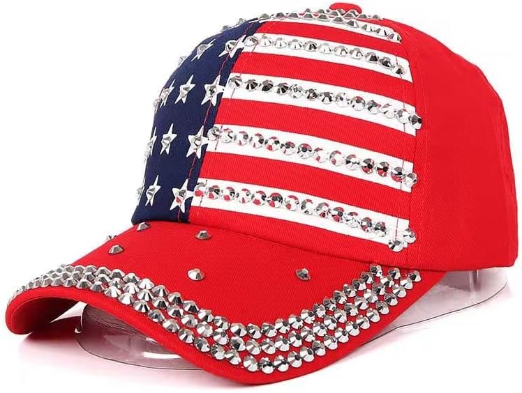 Natalie Mills Gorra de béisbol negra para mujer. Sombrero patriótico moderno con diamantes de imitación para mujeres, fanáticos del béisbol y
