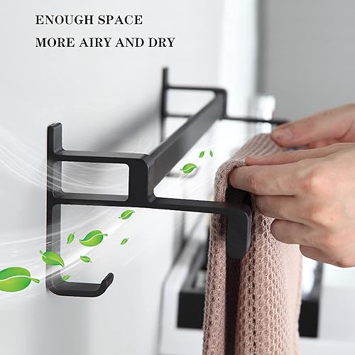 Miniatura 6 de CHIMZI Calentadores de toallas soportes para toallas de baño toallero de aluminio juego de toallero de pared negro toalla de doble poste con gancho