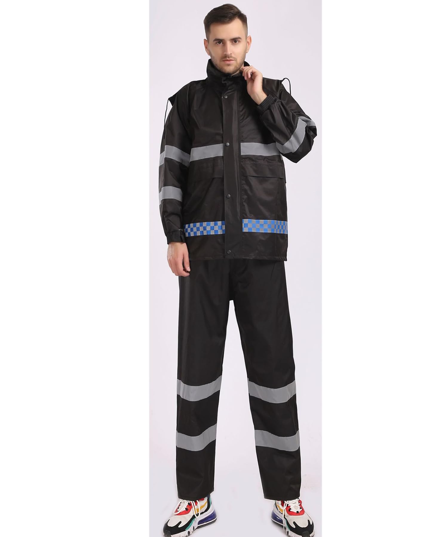 Herren Regenanzug Wasserdicht Anzug Outdoor Anti-Sturm Atmungsaktiv Regenbekleidung Ultra-Lite Erwachsenen Arbeit Regenmantel mit Kapuze und Regenhose Schwere Wasserdichte Jacke