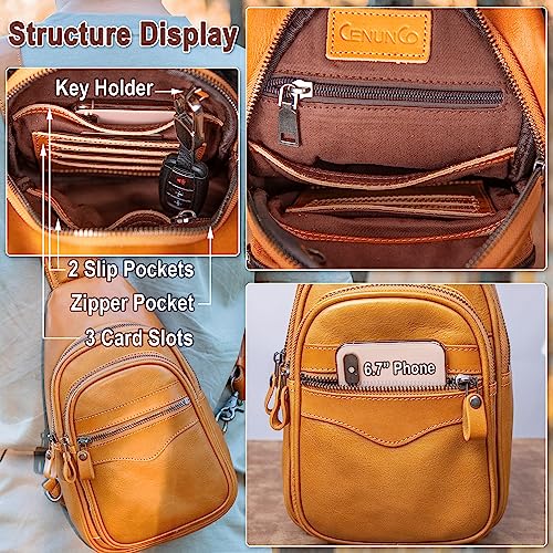 Image of Genuine Leather Sling Bag for Men and Women Crossbody Shoulder Bag Sling Backpack Chest Purse Carry on Casual Daypack | Genuine Leather
