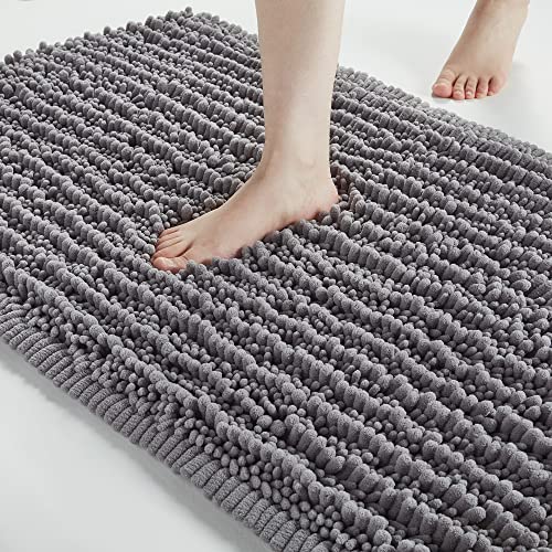 FLOLEOPA Soft Plush Microfiber Bathroom Rugs, Absorbent Bath Rugs Non Skid Machine Wash Dry Bath Mats for Tub,Shower and Bath Room Floor Mats (17x24inches, Grey)