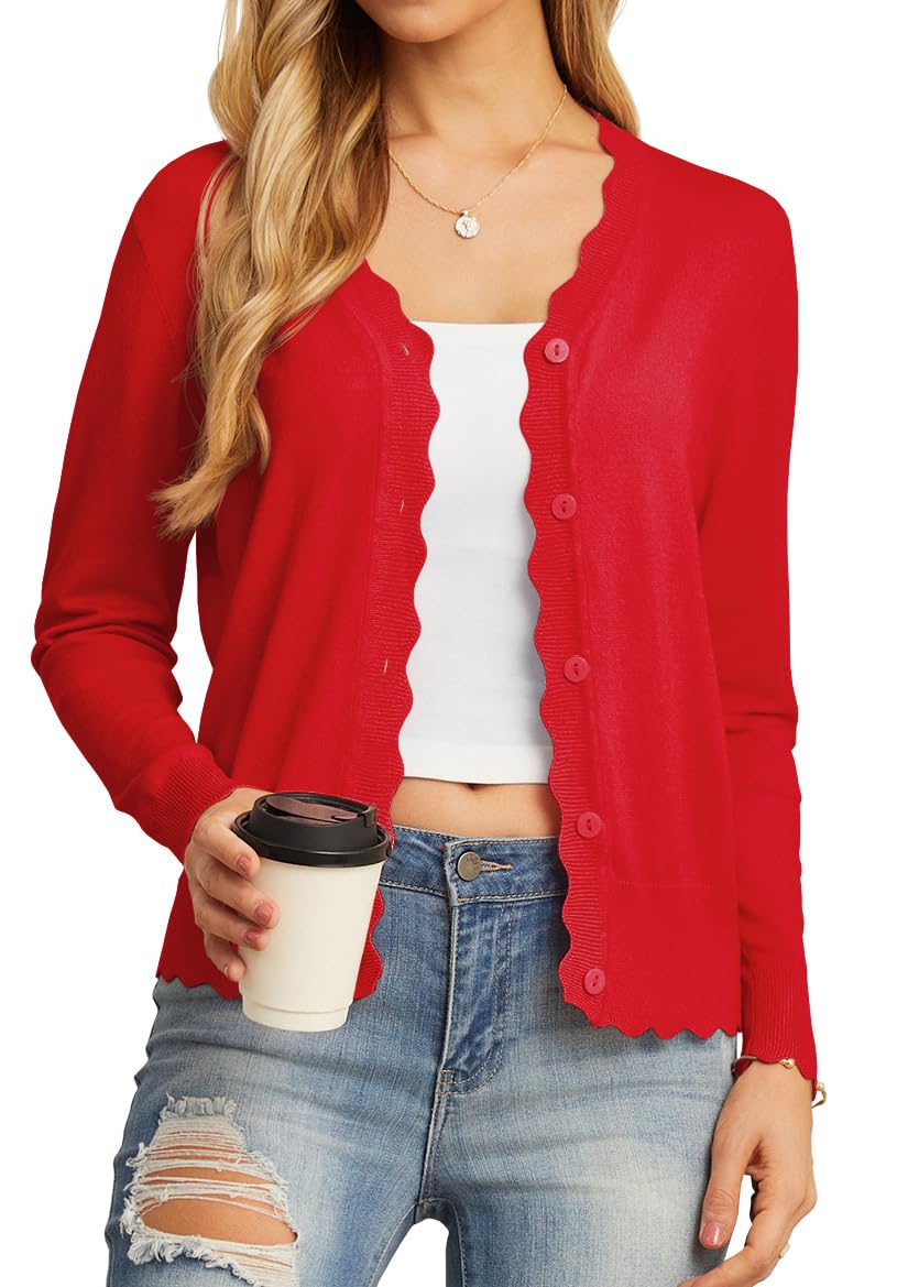 GRECERELLE Womens Lightweight Open Front Cardigan Sweater Button Down Long Sleeve Casual Knit Tops Shrugs for Women