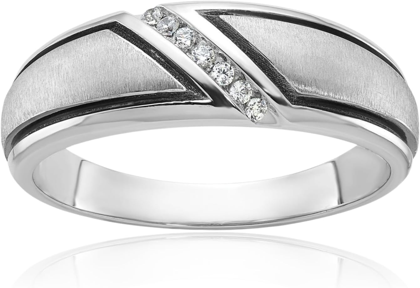 IceCarats 10K Solid White Gold 0.07 carat Diamond Wedding Band Ring Round Cut, Natural, Prong Set, Brushed Matte
